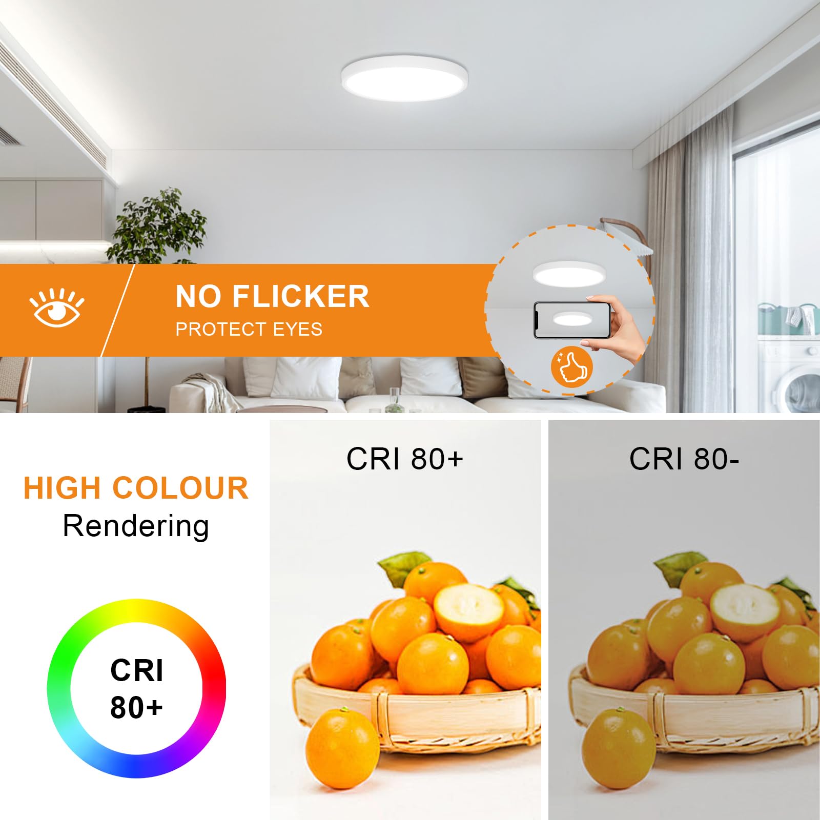 Comely Regulowana Lampa Sufitowa, Średnica 30 cm 24W Plafon LED Do Sypialni IP44, 3000K-6500K 2160 lm Do Kuchni, Sypialni, Korytarza, Łazienki, Salonu