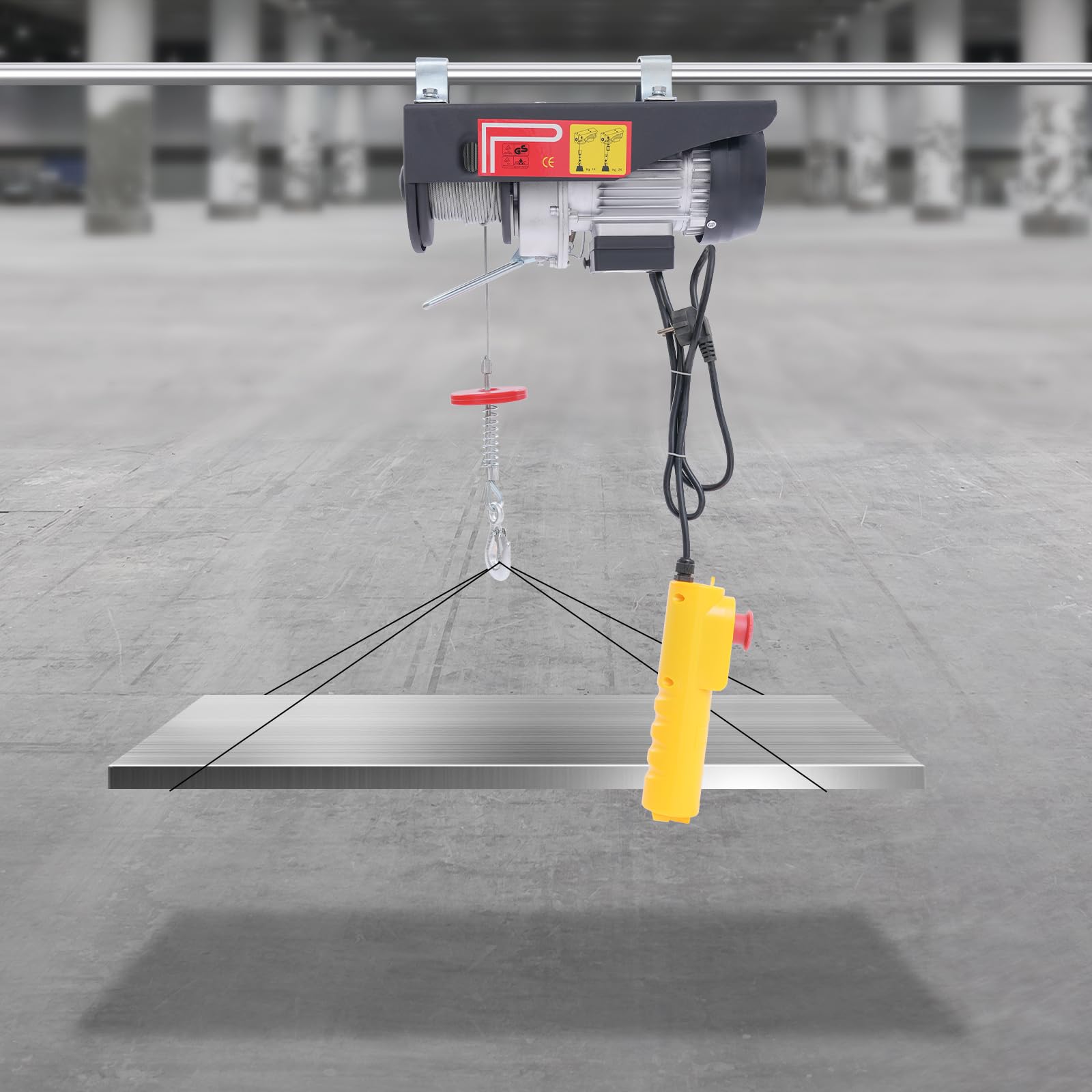 POLIPASTO ELÉCTRICO 250 kg Mando a distancia con cable - Motor de Aluminio de Alto Rendimiento, Altura 18m para Garaje, Taller y Almacén (IP40, Seguridad Industrial)