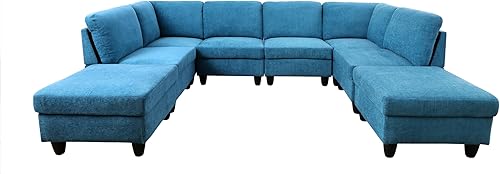 Miniatura 4 de Beverly Fine Furniture Amoni - Sofá modular en forma de U de 8 piezas, color azul