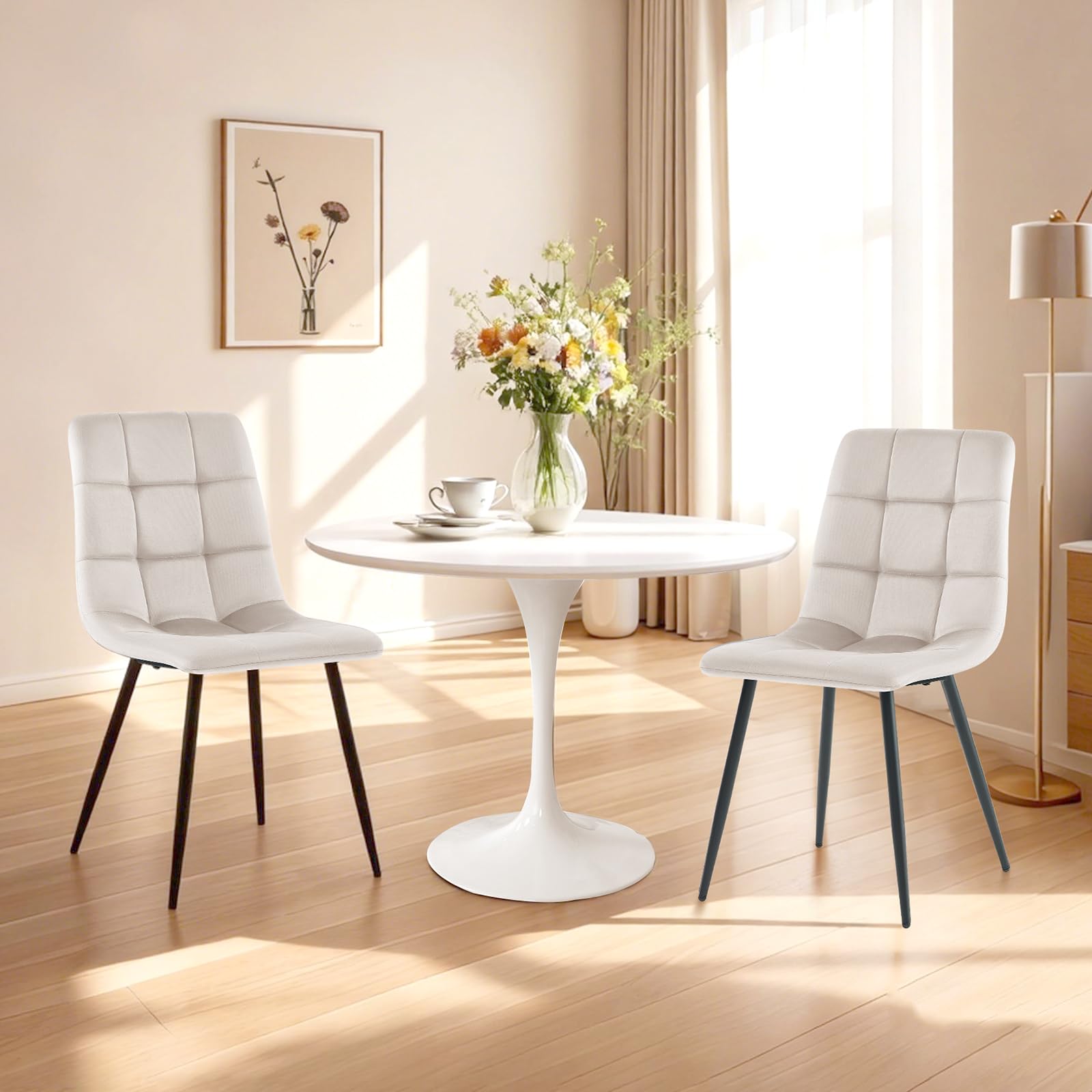 Sweetcrispy Silla de Comedor, Silla de Cocina con Patas de Metal, Silla de Comedor de Terciopelo sin reposabrazos, sillas Modernas para Comedor, 2 Piezas, Gris Claro — view 2