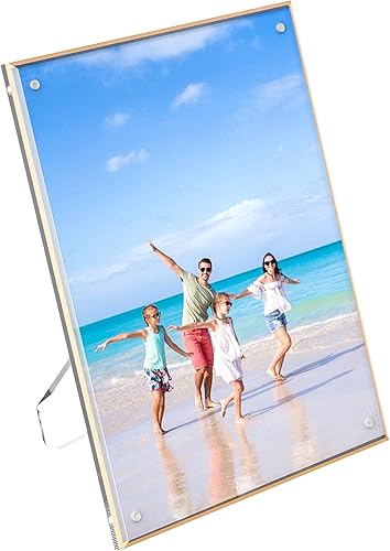 Hexsonhoma Portarretratos transparente de 8 x 10 pulgadas con borde dorado, marco acrílico para bodas, familiares, mascotas, fotos de graduación,