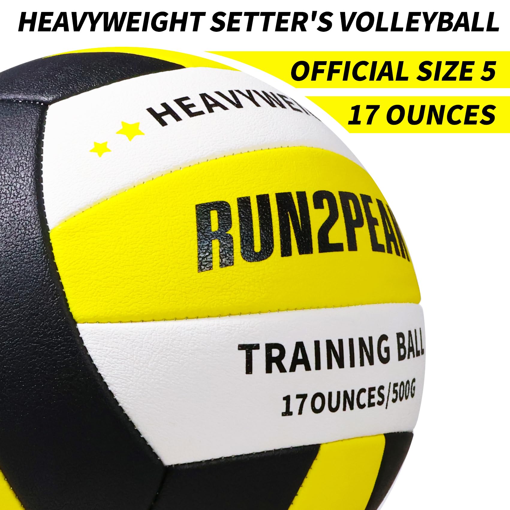 RUN2PEAK Ballon de volley-ball lourd officiel taille 5 Setter Ballon d'entraînement Volley Balles d'entraînement en PU pour équipement de rebond d'intérieur
