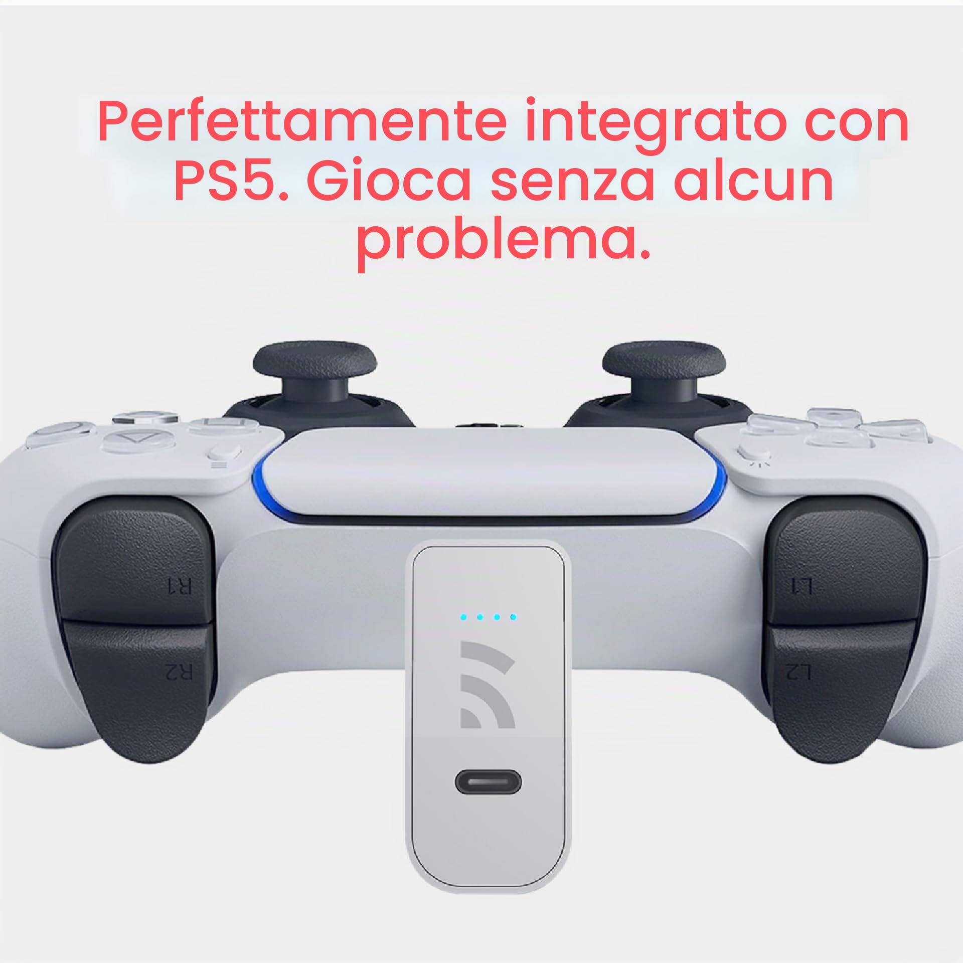 Remotto5 - Caricatore USB per Controller PS5 Wireless - Batteria Portatile per DualSense Gioca Durante la Ricarica - Lunga Durata +12 Ore di autonomia - Accessori PS5