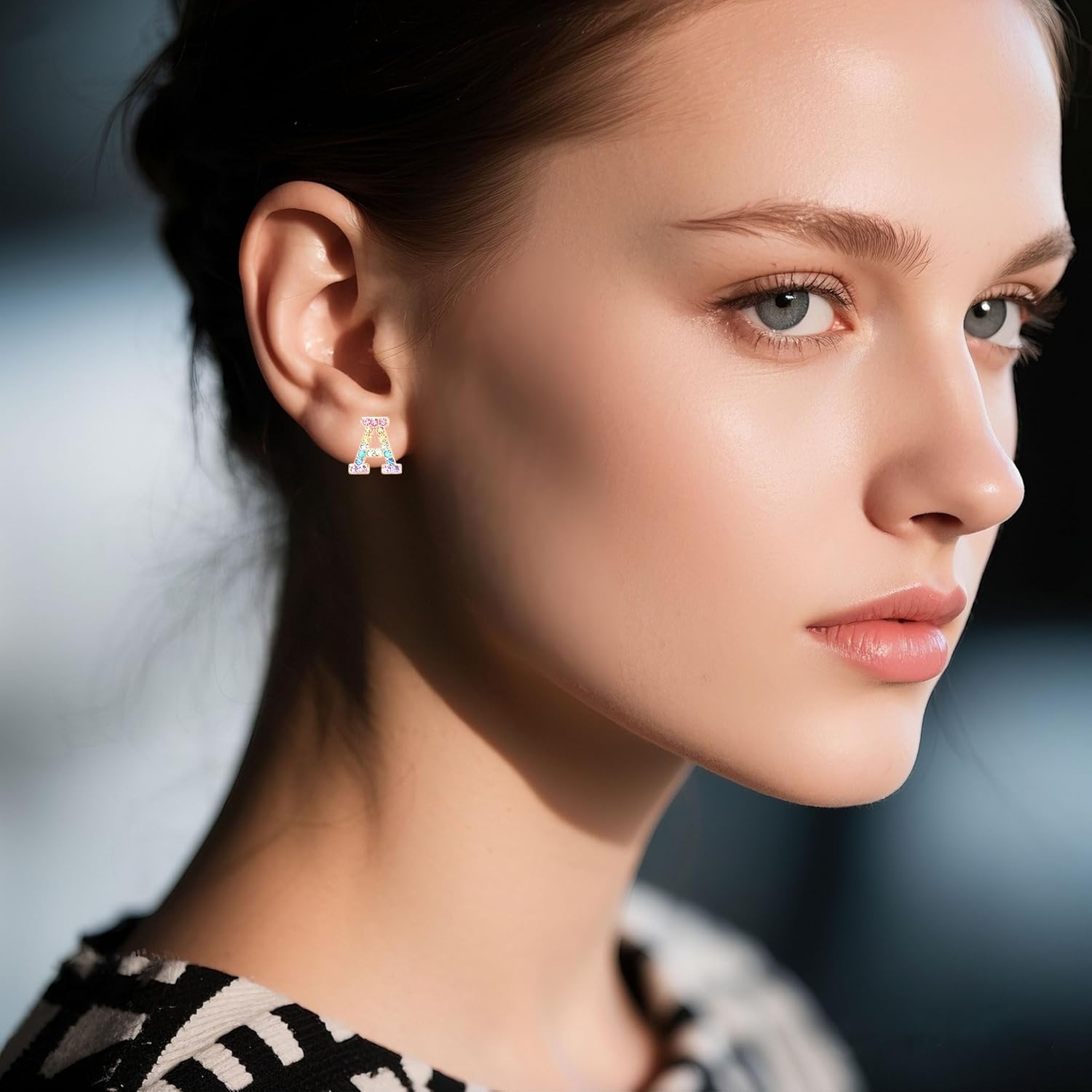 Gold Initial Earrings Stud, Colorful Rhinestone Letter Earrings Stud Cute Monogram Jewelry Alphabets from A-Z Gift Idea of the Earrings - Image 3