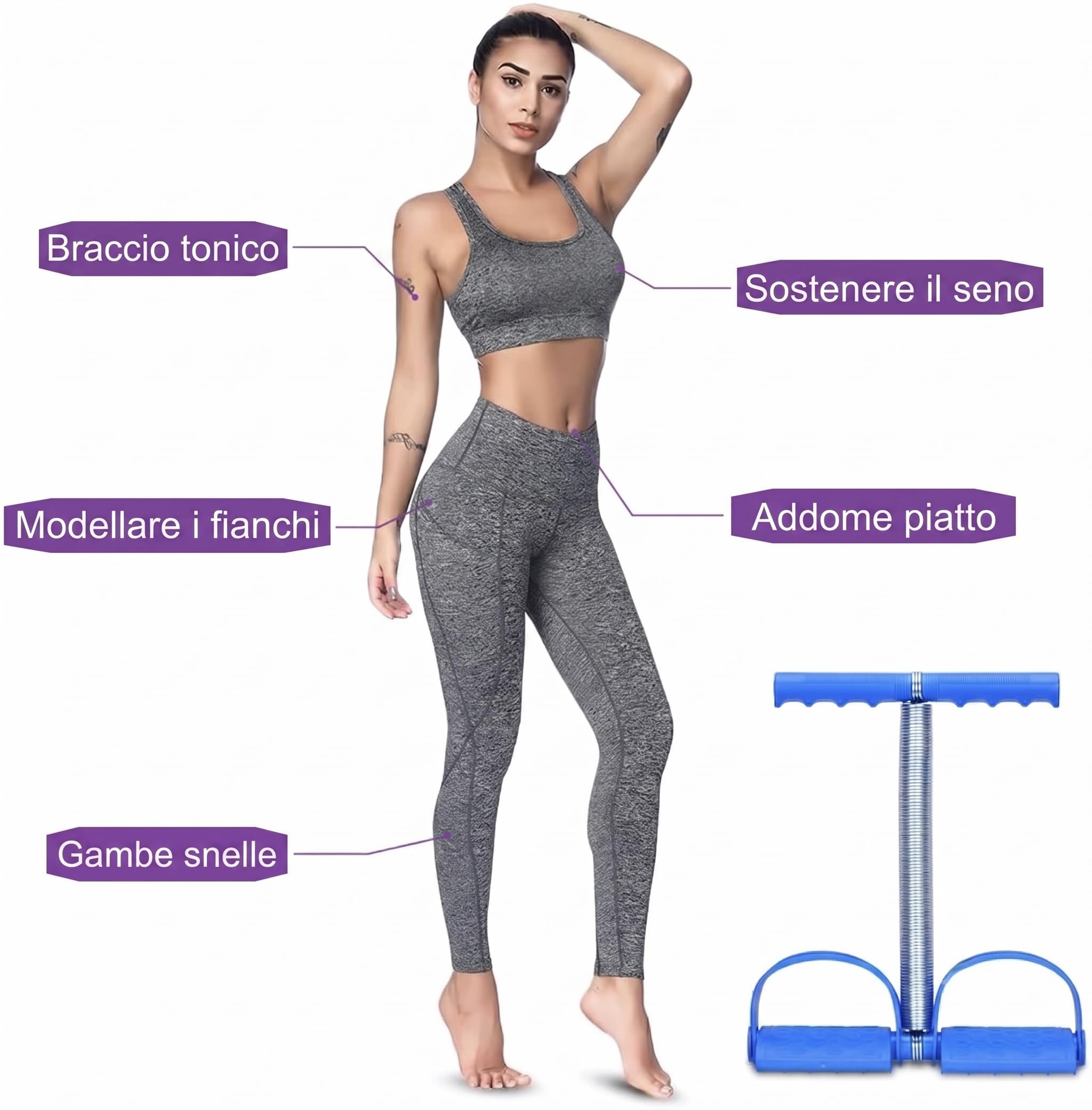 OCEANO Attrezzo per Addominali a Molla con Pedali, Elastico Fitness per Tonificazione Addome, Braccia, Gambe e Glutei