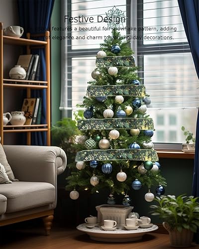 Miniatura 2 de Cinta de Navidad dorada de 2.4 pulgadas x 10 yardas, cinta de copo de nieve para árbol de Navidad, envoltura de regalos, manualidades y guirnalda de