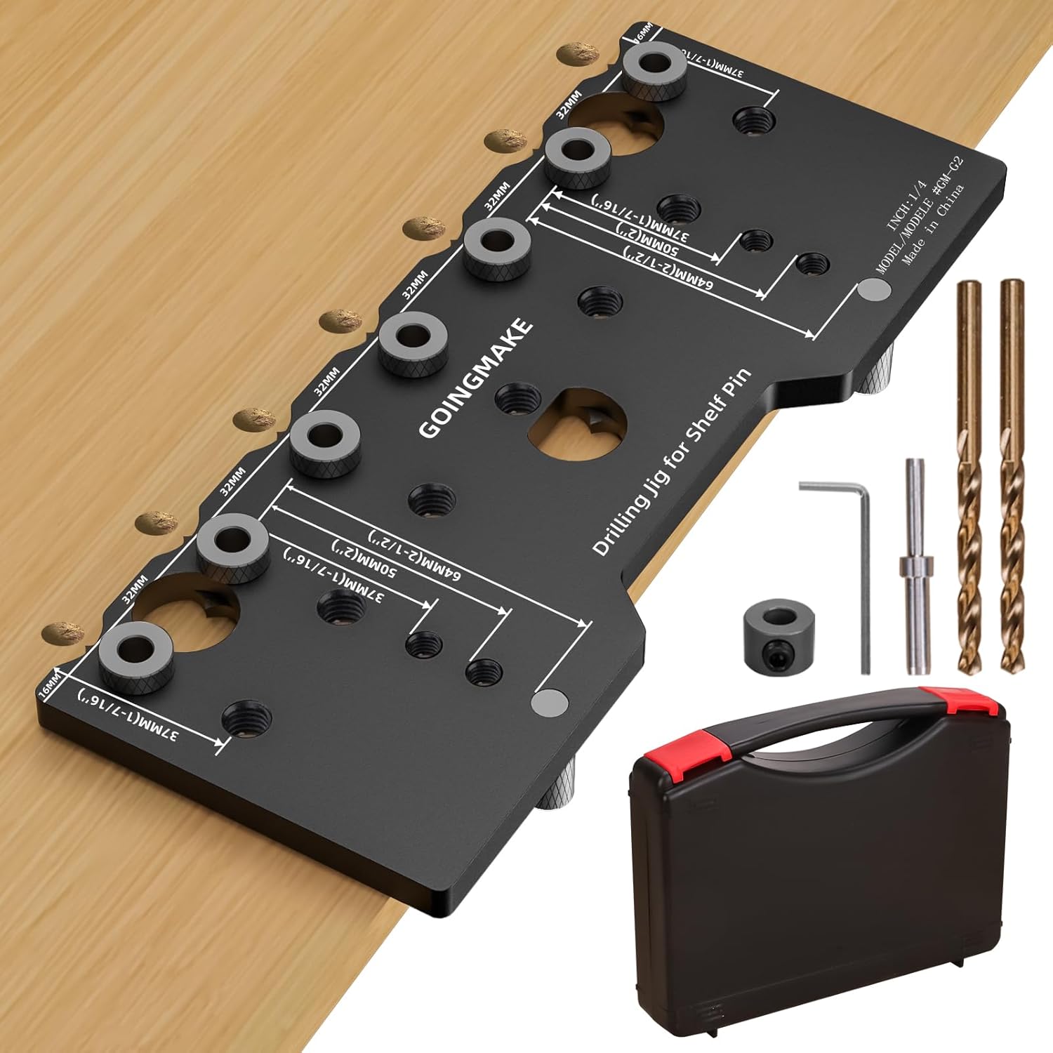 Shelf Pin Jig 1/4 Inch Aluminum Alloy Shelf Pin Drilling Jig Drill Guide for Straight Holes Shelf Pin Drilling Jig Cabinet Hardware Jig Shelf Pin Drilling Template Woodworking Tools