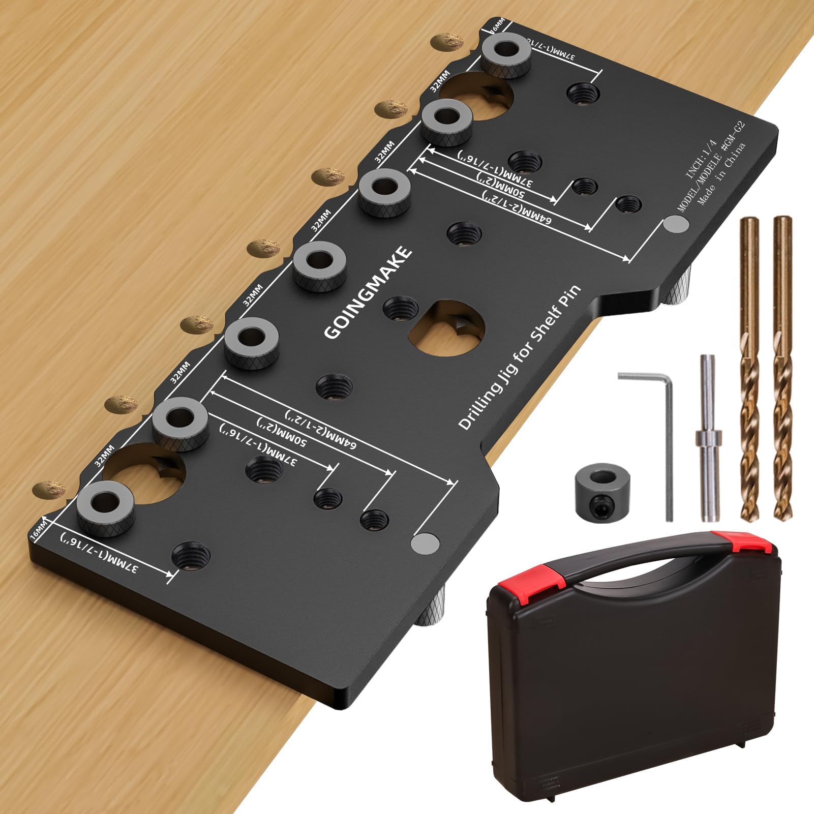 Shelf Pin Jig 1/4 Inch Aluminum Alloy Shelf Pin Drilling Jig Drill Guide for Straight Holes Shelf Pin Drilling Jig Cabinet Hardware Jig Shelf Pin Drilling Template Woodworking Tools