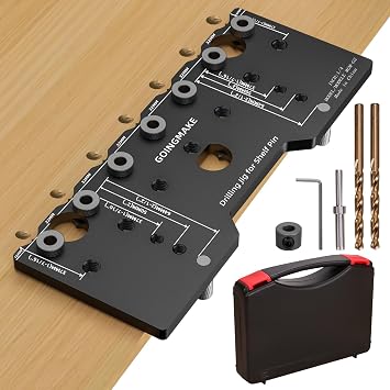 GOINGMAKE Shelf Pin Jig 1/4 Inch Aluminum Alloy Shelf Pin Drilling Jig Drill Guide for Straight Holes Shelf Pin Drilling Jig Cabinet Hardware Jig Shelf Pin Drilling Template Woodworking Tools