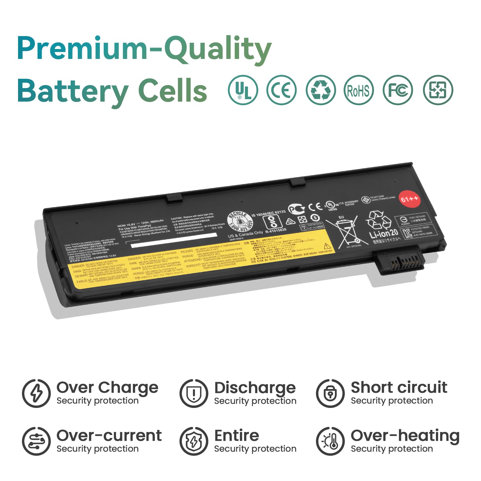 K KYUER 72Wh 61++ Batteria per Lenovo ThinkPad T470 T480 T570 T580 Business Laptop A475 A485 TP25 P51S P52S 01AV492 01AV427 01AV428 01AV423 SB10K97584 SB10K97585 4X50M08811 4X50M08812 4X50M08810