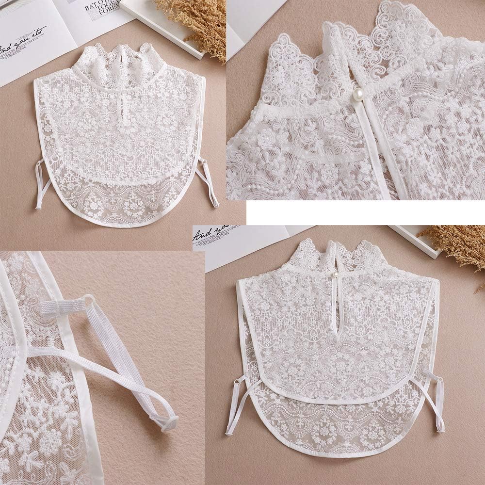 YEKEYI Women's Lace Floral False Faux Collar Shirt Fake Collar Half Shirt Detachable Collar - Image 5