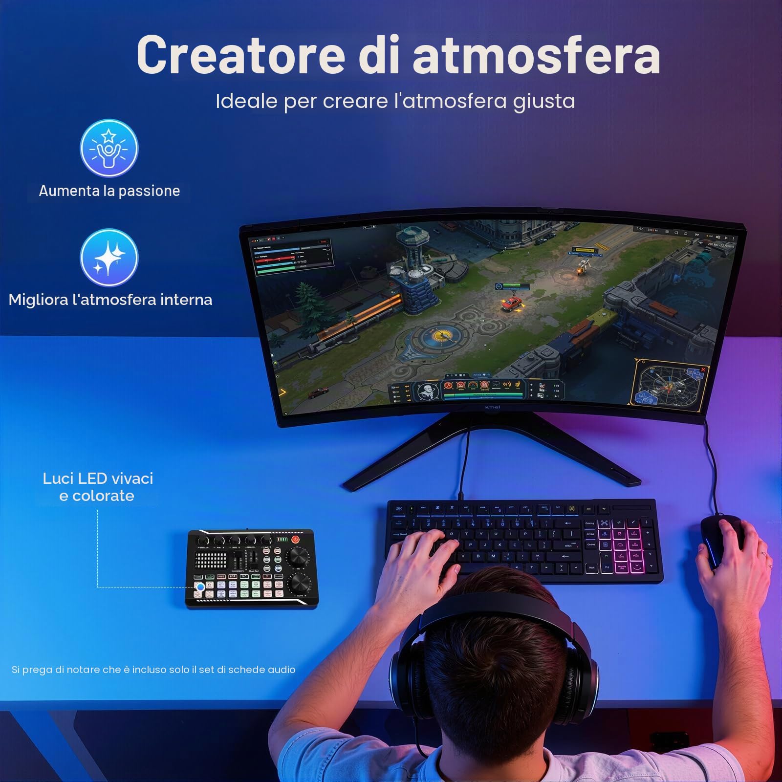F998 - Mixer audio professionale Bluetooth, interfaccia audio, scheda audio, mixer DJ con diversi effetti sonori e luce LED, scheda per effetti sonori per live streaming, PC, gaming 19 * 11,8 cm