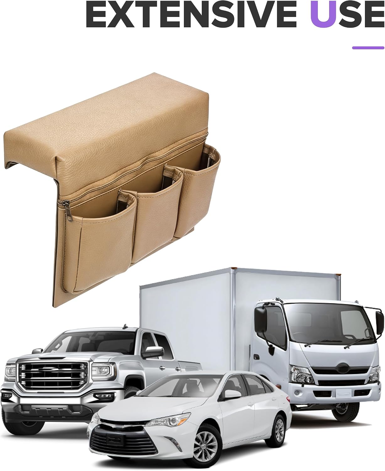 Car Door Armrest Pad,Car Accessories Comfortable Leather Arm Elbow Rest Pad with Multiple Pockets,Automotive Organizer,Suitable for Most Cars,SUV,RV,Cargo Box,Sedan,Trucks,Minivan,Van (Beige) image 5
