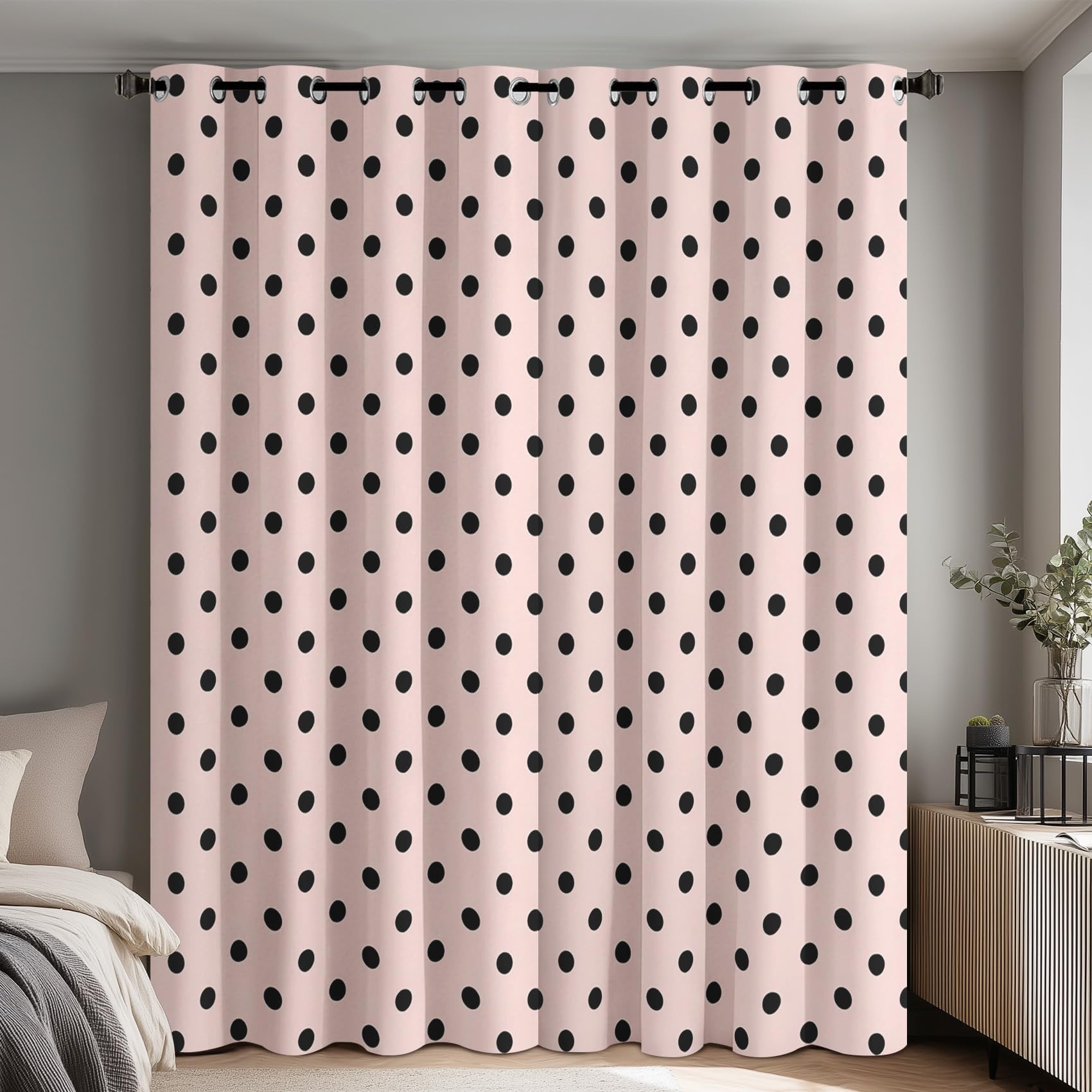 Rideau occultant thermique 168x228 de chambre rideaux à œillets pois
