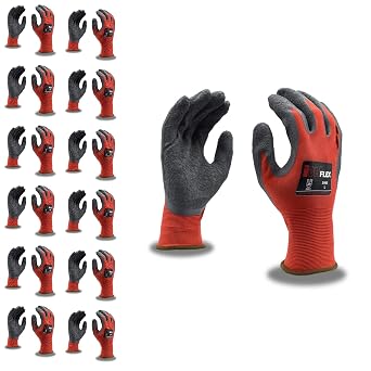 Cordova 3993L Ion Flex Gloves, 13-Gauge, Red Nylon Shell, Dark Gray Latex Palm Coating, Large, 12-Pack
