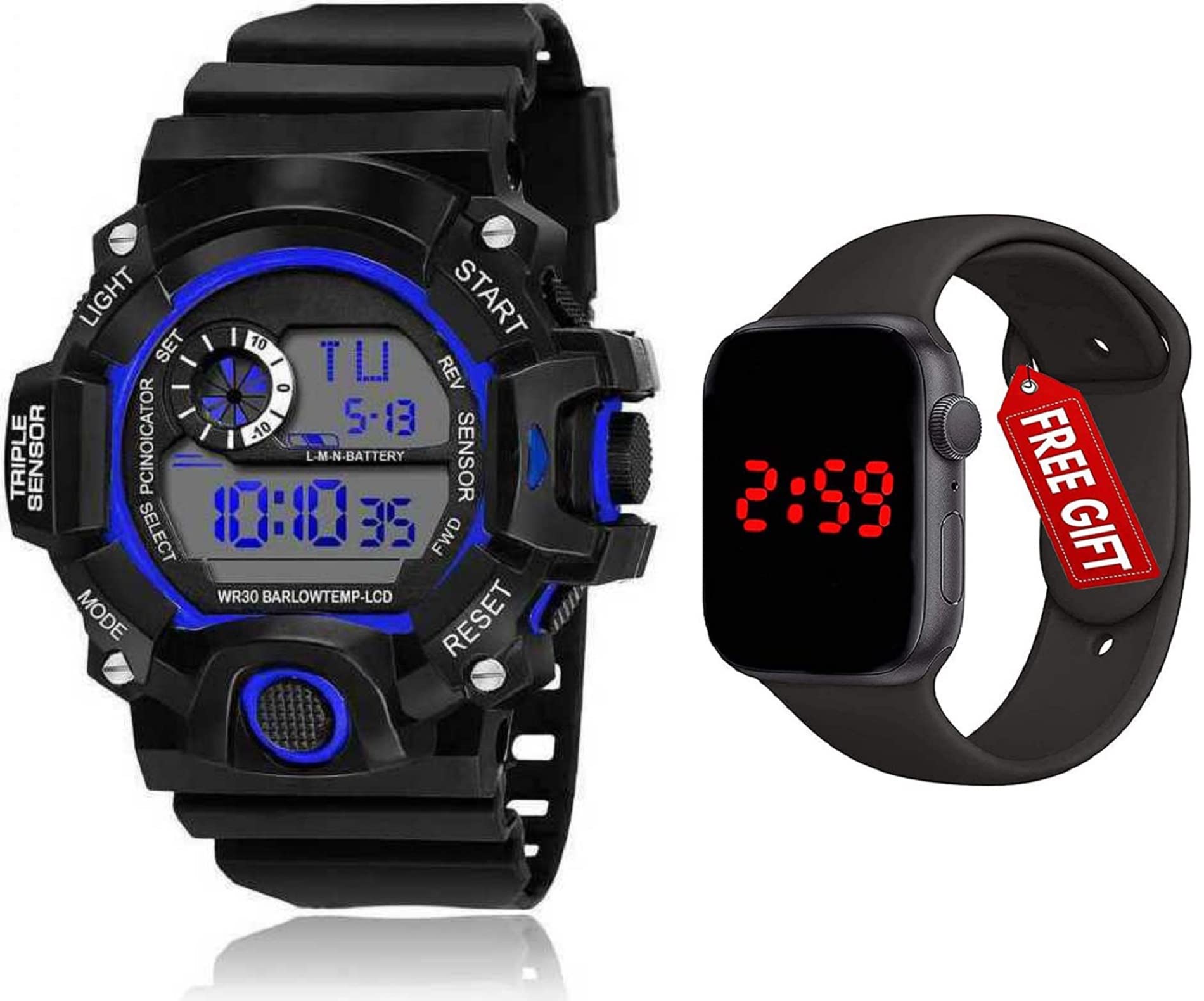 Acnos Polyurethane Premium Brand-A Digital Watch Square Led Shockproof Multi-Functional Automatic Black Dial&Strap Blue Ring Waterproof Digital Sports Watch For Mens Kids Watch For Boys-Pack Of 2 (B093Z8WRPY) Amazon Price History, Amazon Price Tracker