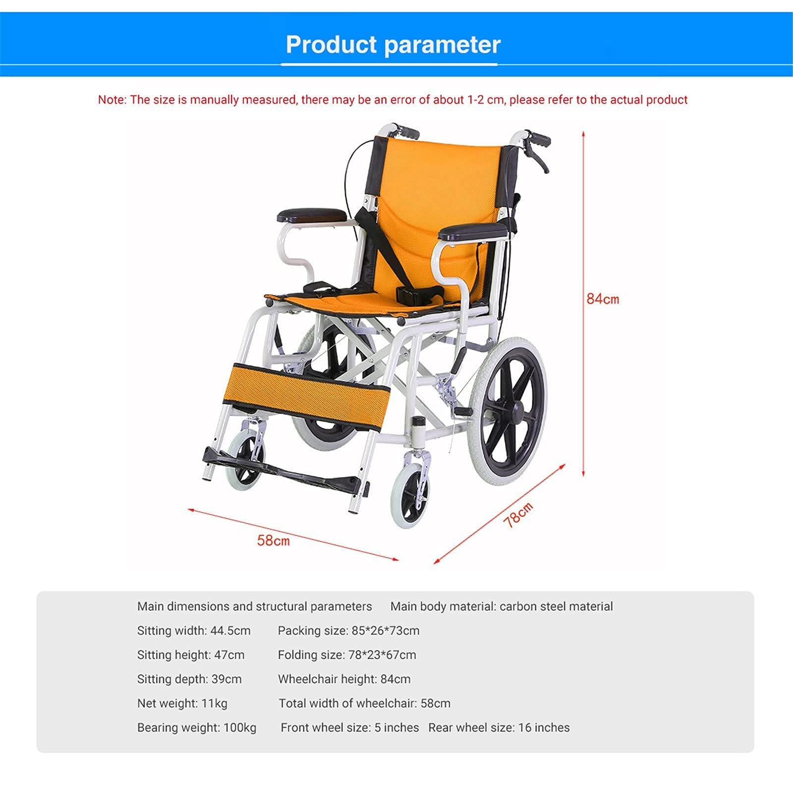 Sillas de Ruedas Plegables Silla de Ruedas de Transporte Plegable, Silla de Ruedas para Oficina Silla de Ruedas para Ancianos Silla de Ruedas Manual Ligera