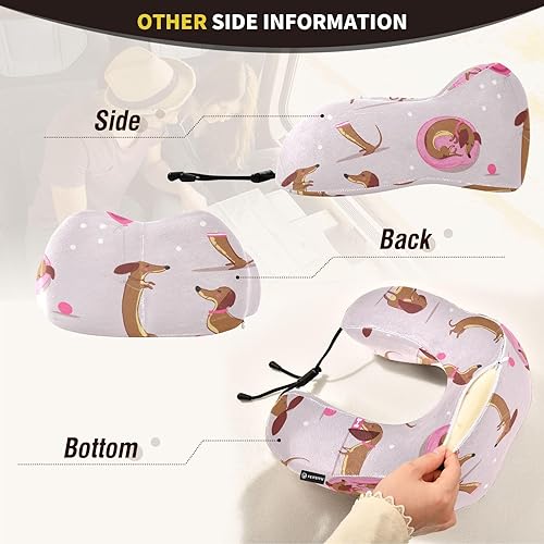 Miniatura 5 de Sinestour Almohada de cuello de viaje con diseño de perro salchicha de dibujos animados, almohada de espuma viscoelástica para el cuello con bolsa