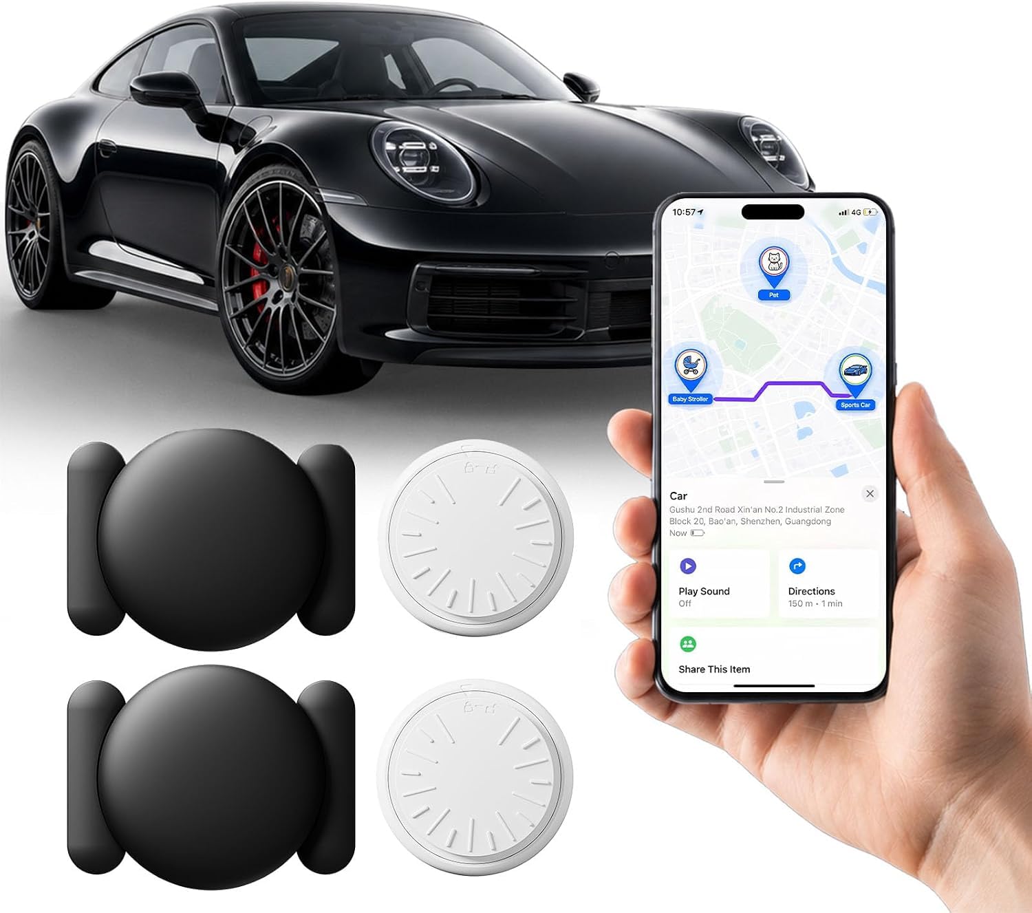 Car GPS Tracking Device for Vehicles,Cars etc,Real Time Vehicle Tracker with Magnetic Case,Work with Apple Find My(iOS Only),No Monthly Fee (Black,2PCS)-image-16