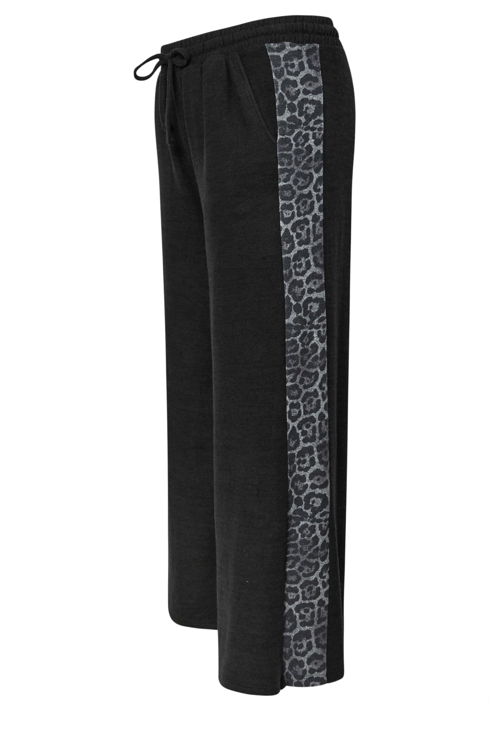 Yours Curve Womens Plus Size Leopard Print Side Stripe Pants Black