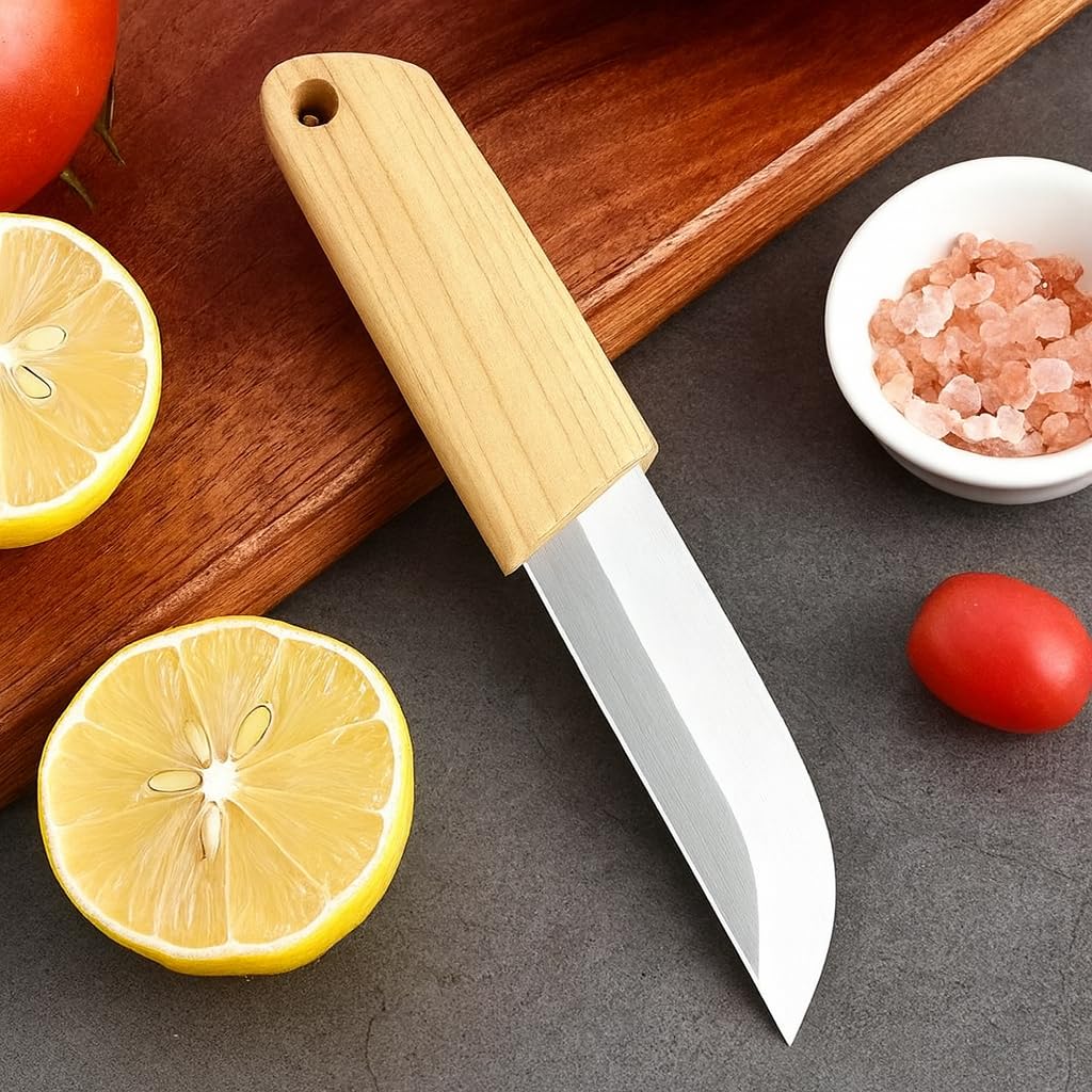 Machado Outdoor Utility Knife with ABS Wooden Texture Handle & Sheath - 3CR13 Stainless Steel Blade for Picnic, Fruit Cutting, Paring, Peeling & Everyday Use 1