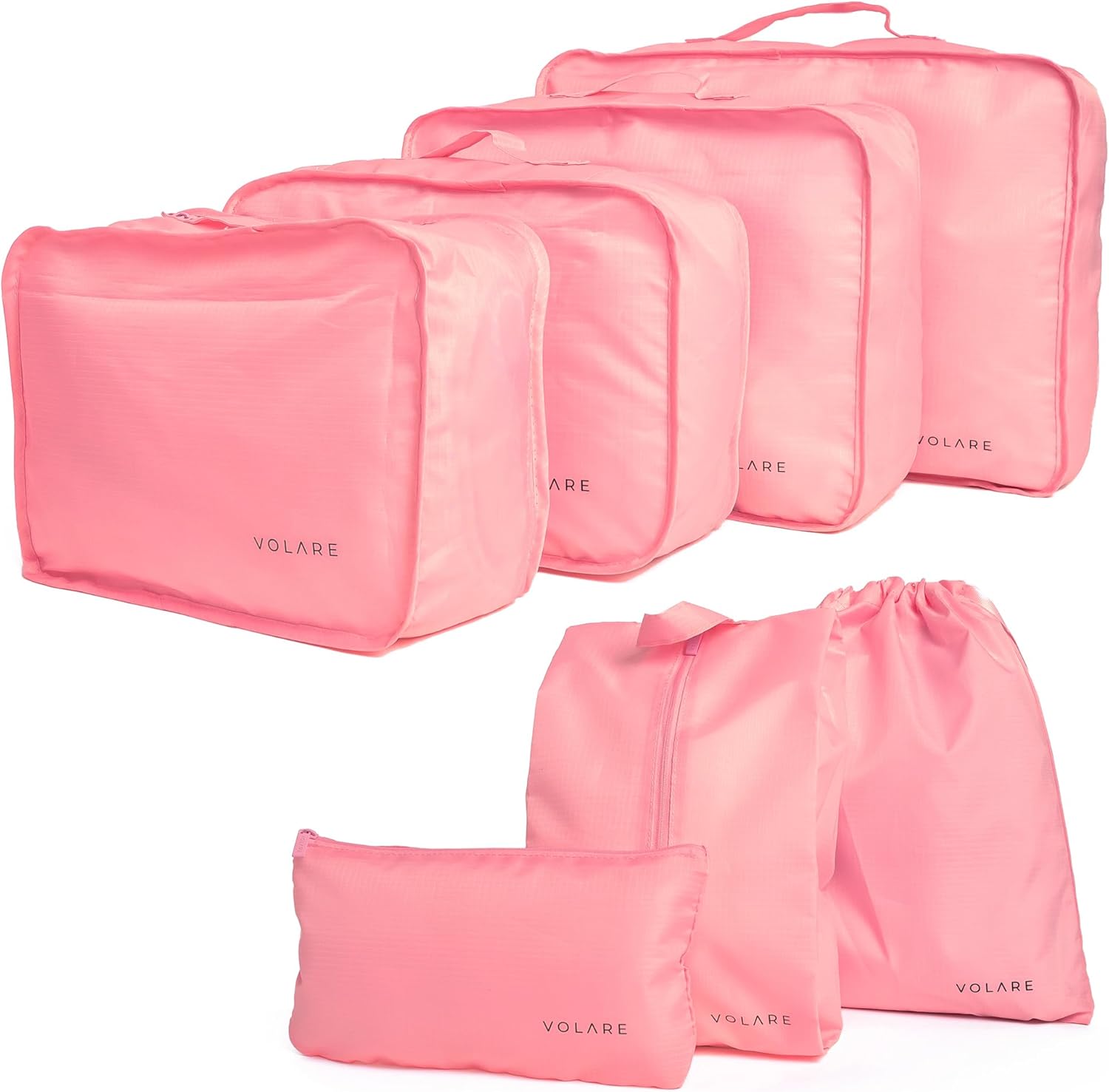 VOLARE Suitcase Packing Cubes – 7 Pieces Travel Luggage – Packing Organisers – Travel Essentials for Clothes, Shoes, Cosmetics, Toiletries – Pink Storage Bags – Pack of 7 VOLARE Suitcase Packing Cubes – 7 Pieces Travel Luggage – Packing Organisers – Travel Essentials for Clothes, Shoes, Cosmetics, Toiletries – Pink Storage Bags – Pack of 7
