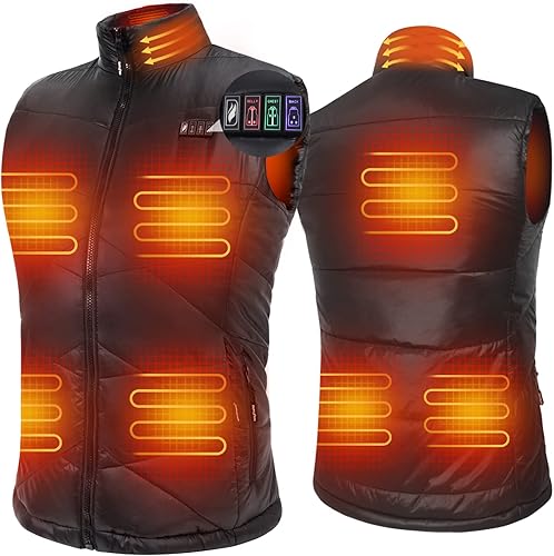 DUKUSEEK Lightweight Heated Vest, Men Rechargeable Heating Vest w 7.4V Battery and Hand Warmer for Hiking Camping