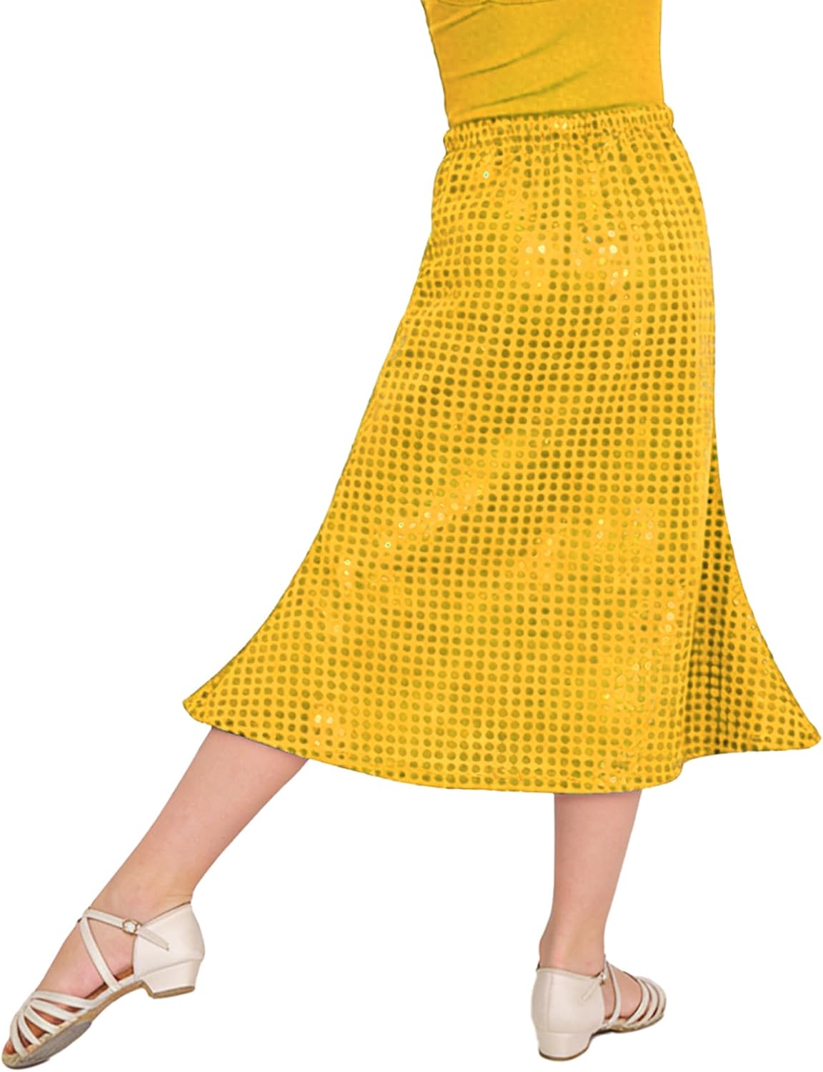FEESHOW Girls Sequin Mermaid Skirt Polka Dot Jazz Dance Skirt for Recital Prom Performance Evening Party Dress Up