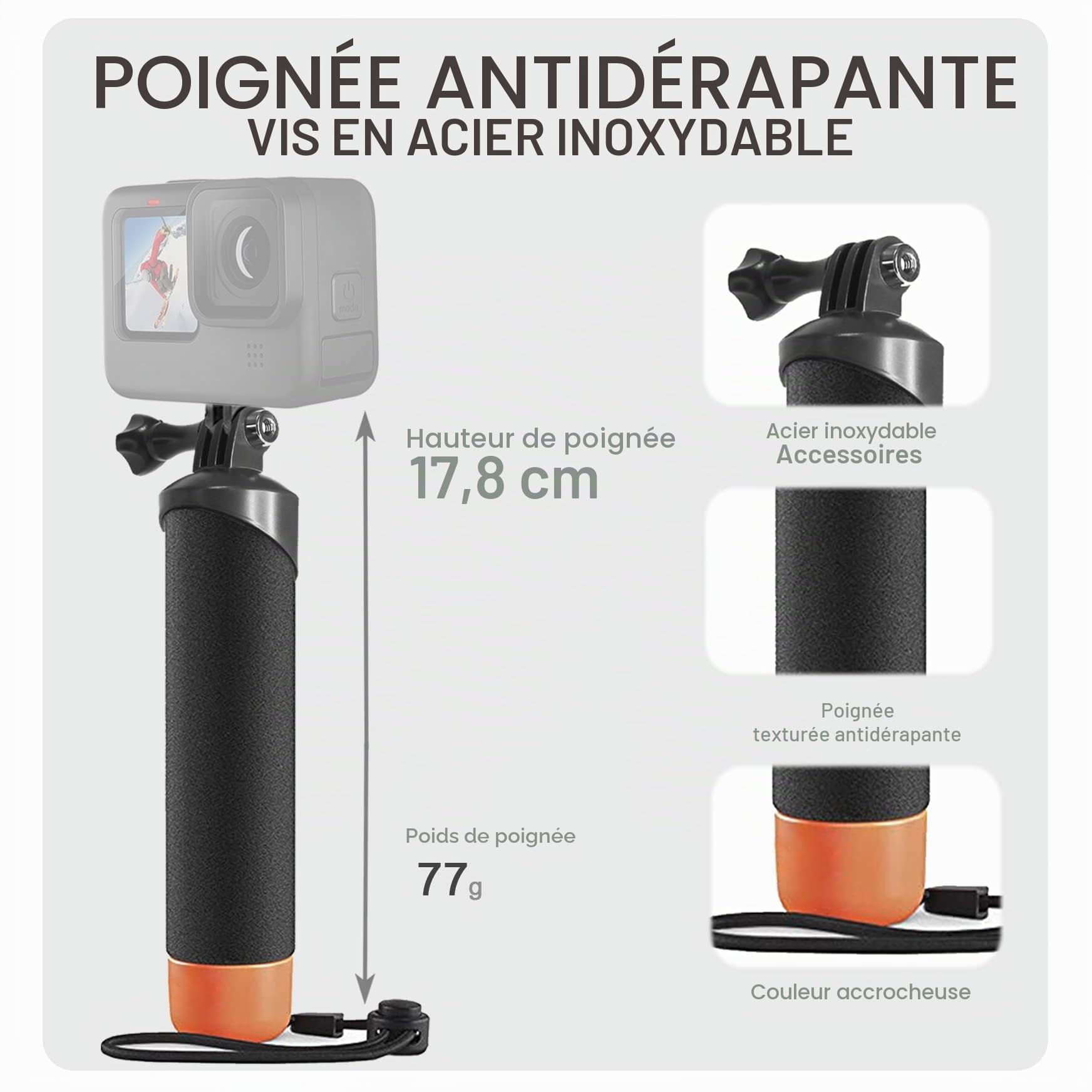 FitStill Boîtier sous-marin étanche de 45 m avec filtre de plongée pour Go Pro Hero 4K (2024), poignée monopode flottante pour Hero 4K 2024