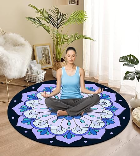 Miniatura 7 de Esterilla de yoga redonda de pilates de meditación, alfombrilla de yoga grande de gamuza de lujo, base antideslizante de goma natural es adecuada