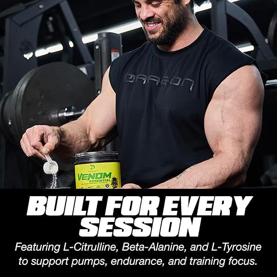DRAGON PHARMA Pre Workout Powder, Venom Essential, Mango