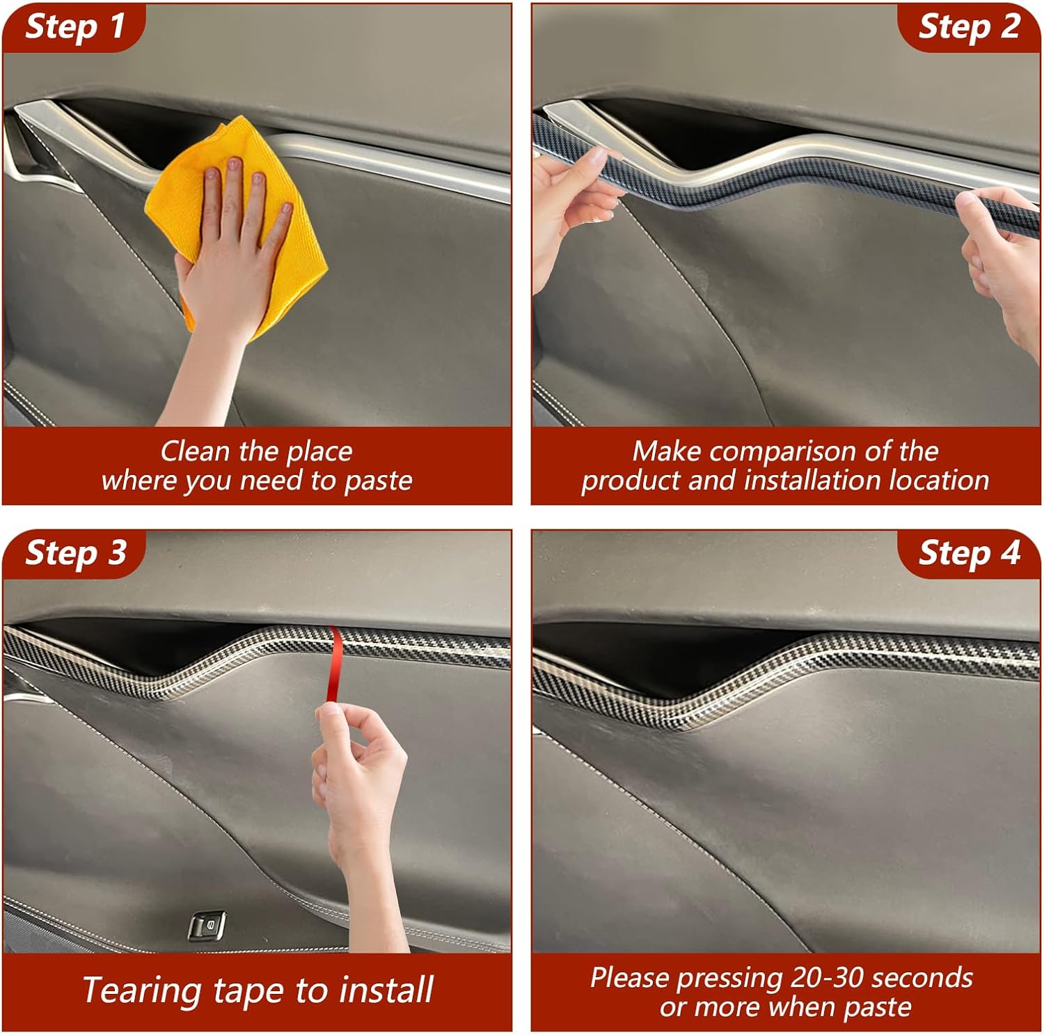 8pcs Car Interior Door Trim Cover, Carbon Fiber Style Door Side Molding Trims for Tesla Model S 2016-2020