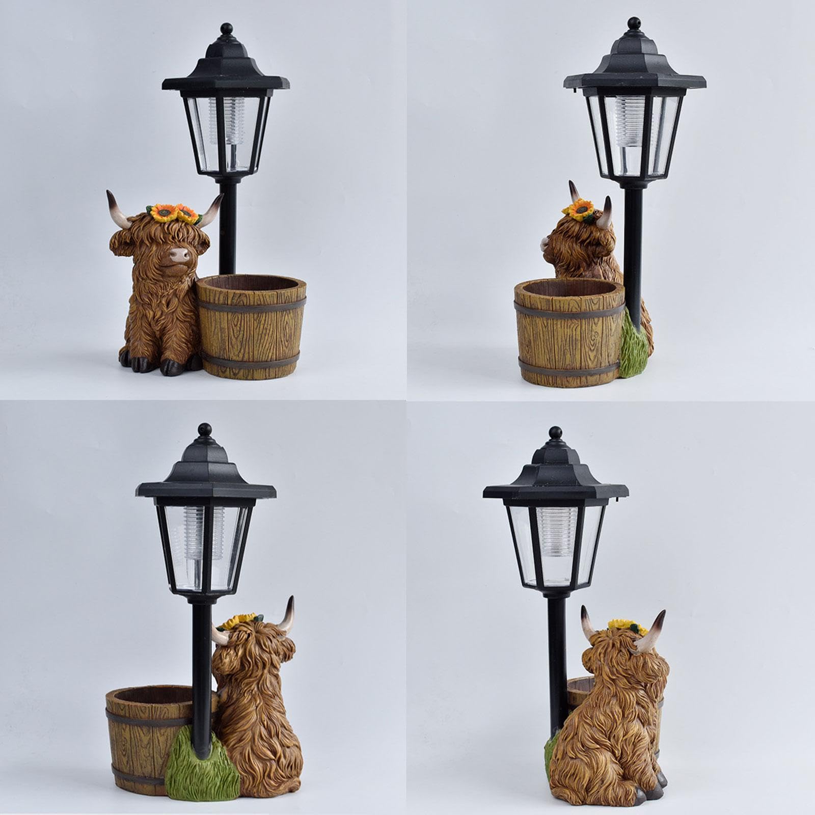 Statua Decorativa di Mucca con Luci Solari, Lampada da Giardino Moderna, Scultura Animale per Cortile, Cortile E Giardino, Secchio di Legno