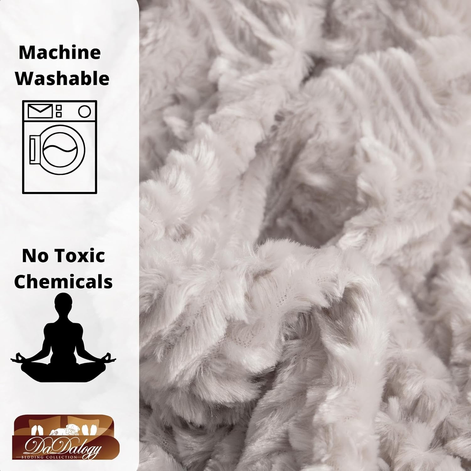 DaDa Bedding Lavender Grey Pearl Faux Fur Throw Blanket - Dreamy Geometric Embossed Sherpa Backside - Super Soft Warm Cozy Plush Fluffy - 90" x 90" - Image 2