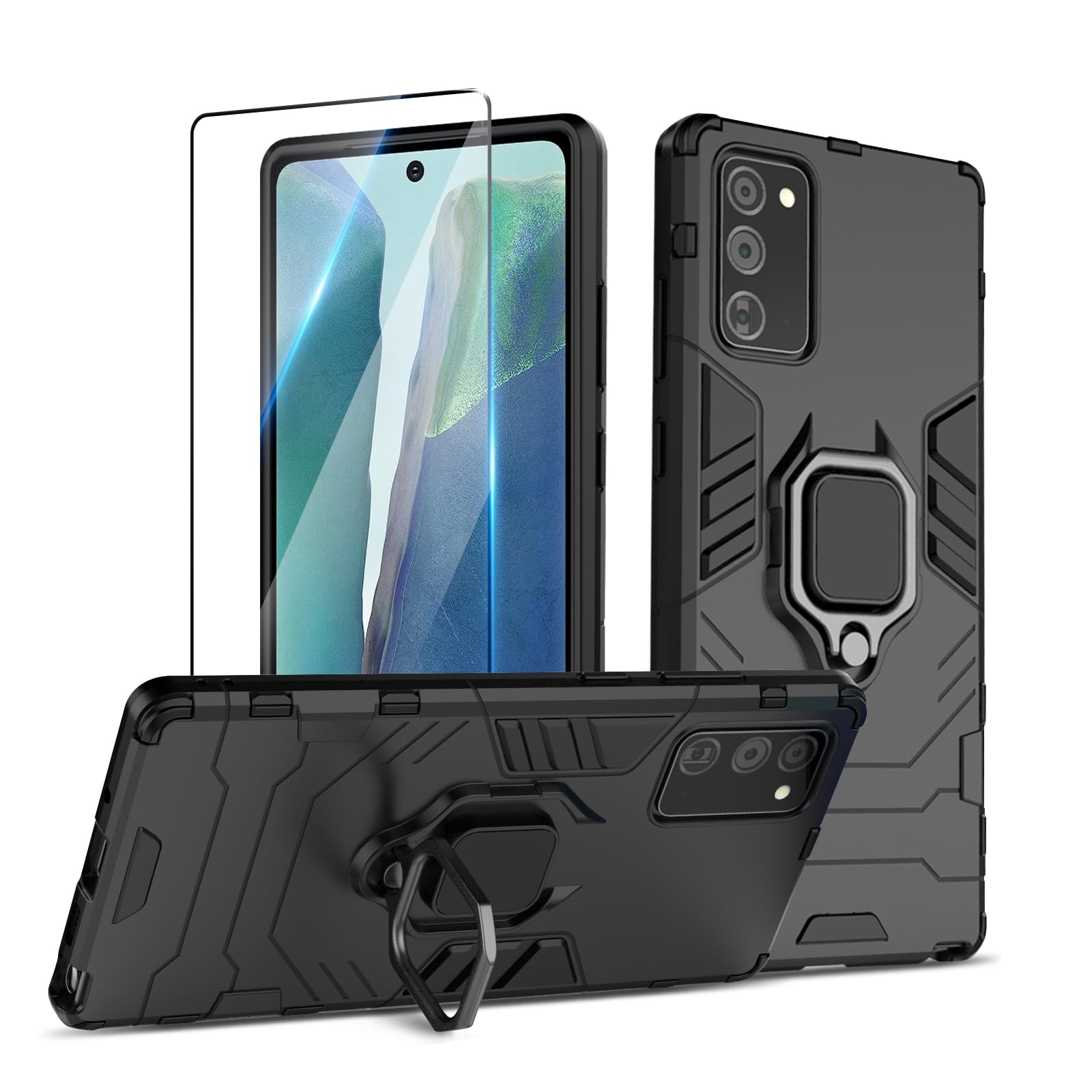 Funda para Samsung Galaxy A13 4G con Cristal Templado Protector Pantalla, Carcasa Antigolpes con Soporte anular metálico, Case Protectora de Grado Militar, Negro — view 8