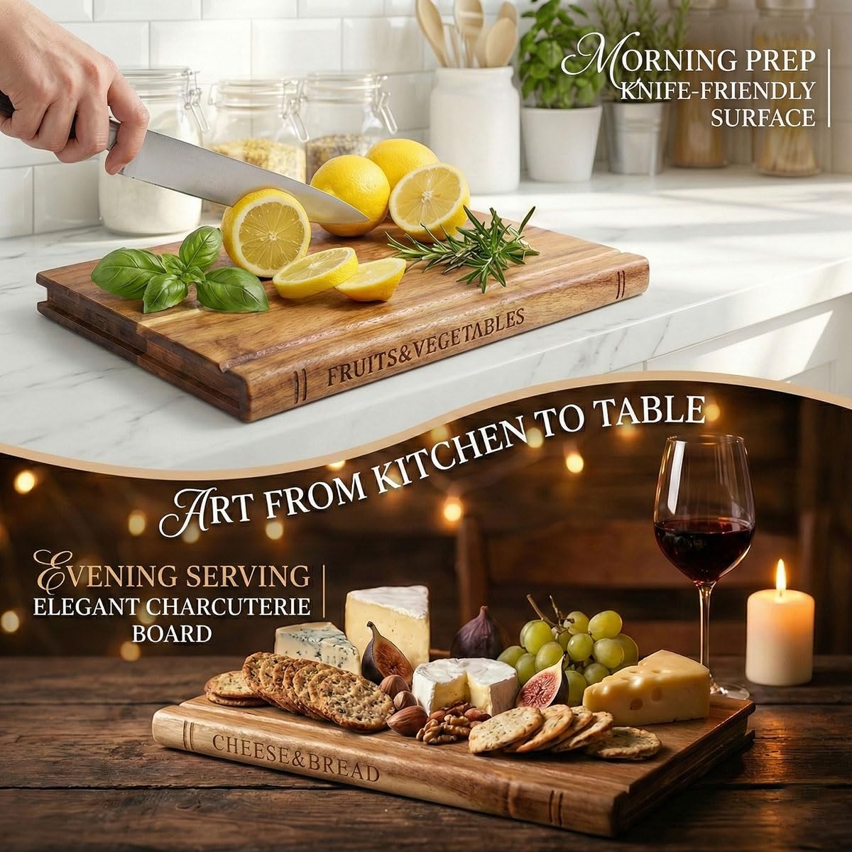Schneidebrett Holz Set mit Ständer - 3er Holzschneidebrett Set in Buchoptik - Dekoratives Küchenbrett Holz für Brot & Charcuterie - Book Cutting Board Set - Schneidebrett Bücher