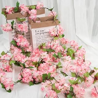 230cm Simulated Cherry Blossom Vine Outdoor Wall-Mounted Silk Artificial Cherry Blossom Vine Wedding Party Home Decoration,Deep Pink