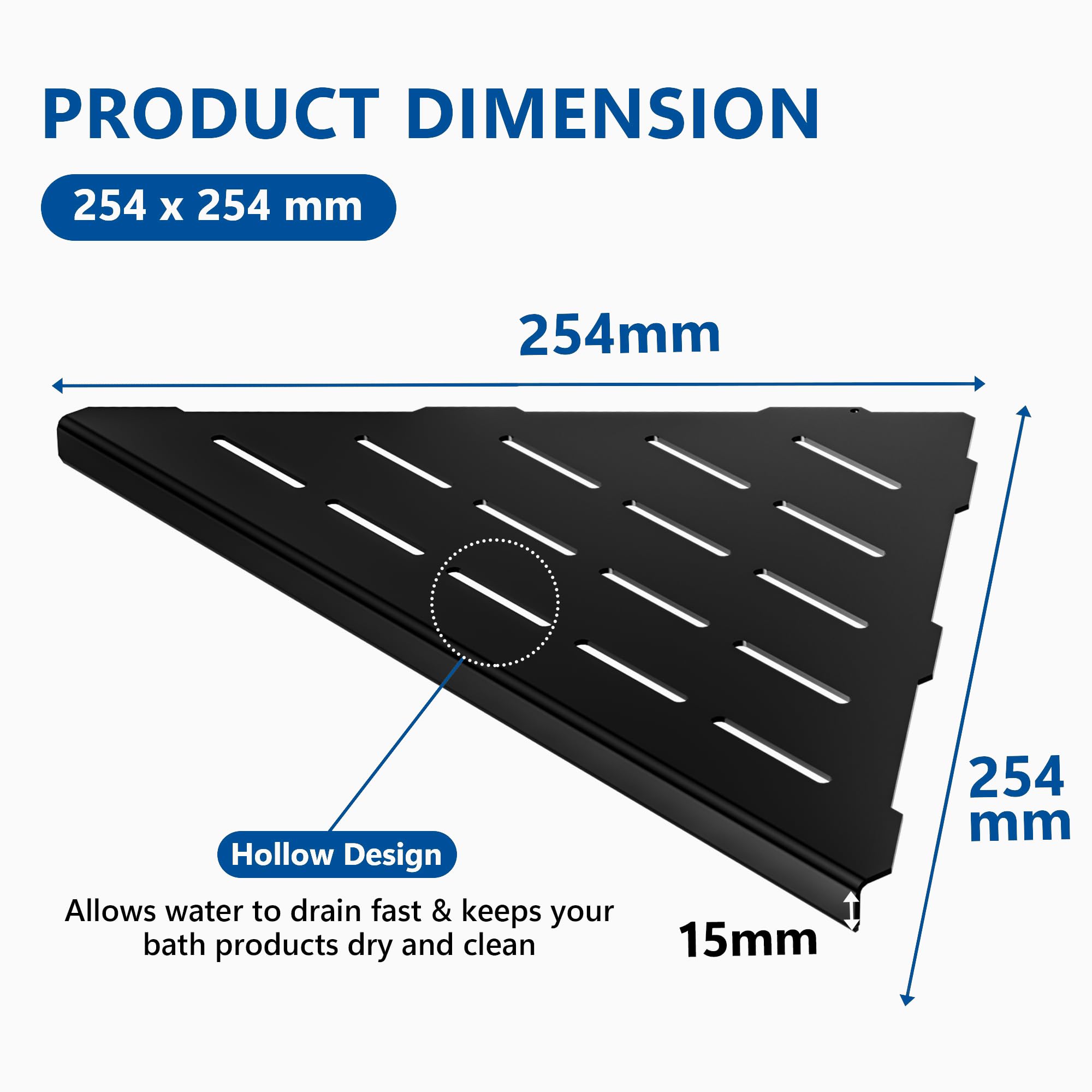 Neodrain Corner Shelf Shower Caddy Stainless Steel Shower Shelf Black Tiles Recessed for Bathroom Shampoo Holder 2 Pack - Image 4