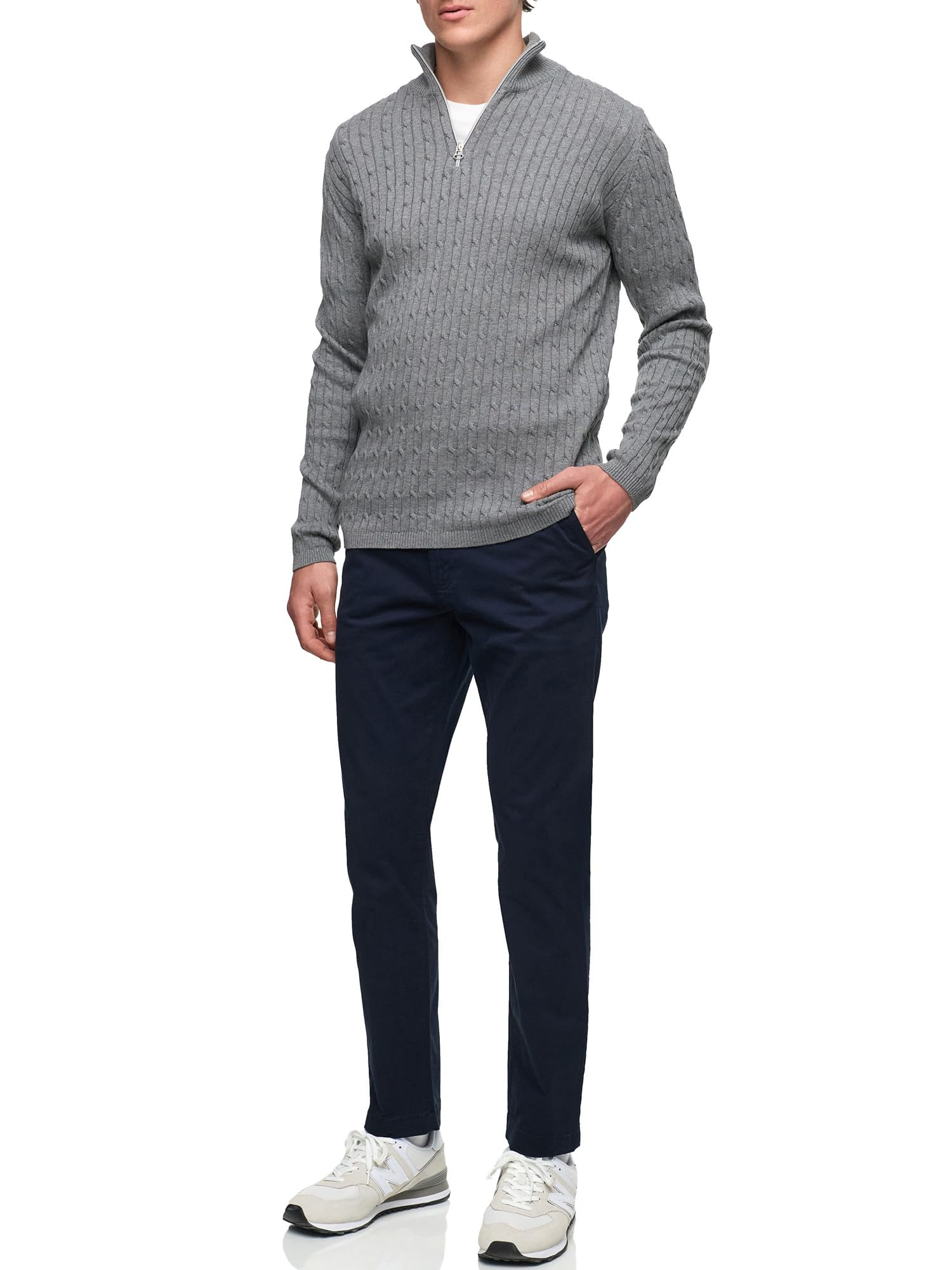 KRONSTADT KSCable - Jersey de media cremallera para hombre de mezcla de algodón con cuello alto | Jersey de punto para hombre