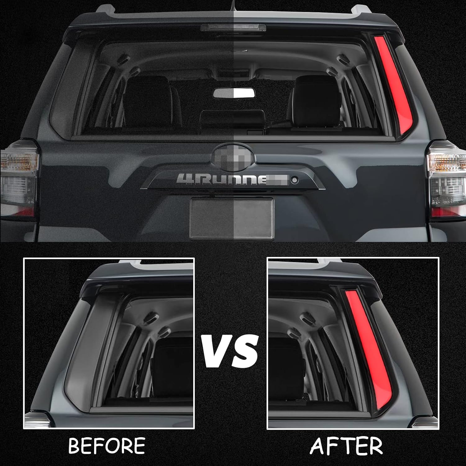 Smoked LED Rear Trunk Pillar Tail Light Column Replacement Compatible with Toyota 4Runner 2014-2024,Functuon as Brake Turn Signal Light Plug and Play