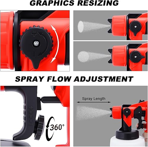Miniatura 4 de Pulverizador de pintura, pistola eléctrica HVLP de 800 W con juntas de limpiezasoplado, 3 boquillas de 3 patrones y recipiente de 47.3 fl oz,