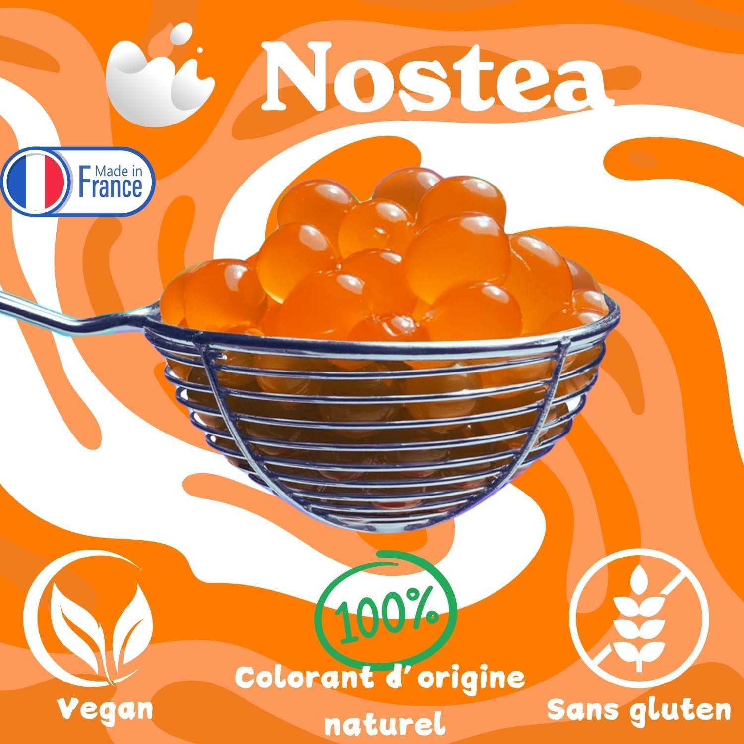 Nostea - Set di 3 vasetti, Perle per Bubble Tea Mango, Passione, Lampone – Popping Boba 100% Vegano, Senza Glutine - Perle al Succo di Frutta per Tè, Bevande - Produzione Francese - 3x 450 gr