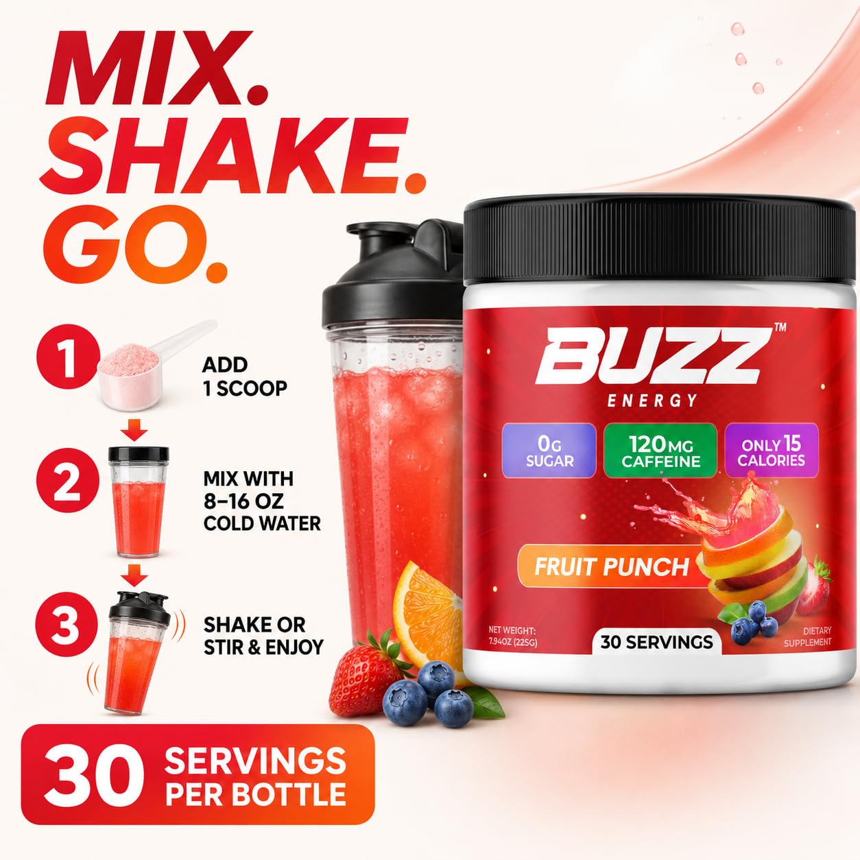 Sugar Free Energy Drink Powder - 18 Vitamins & Minerals, Fruit Punch Flavor — Amazon image 4