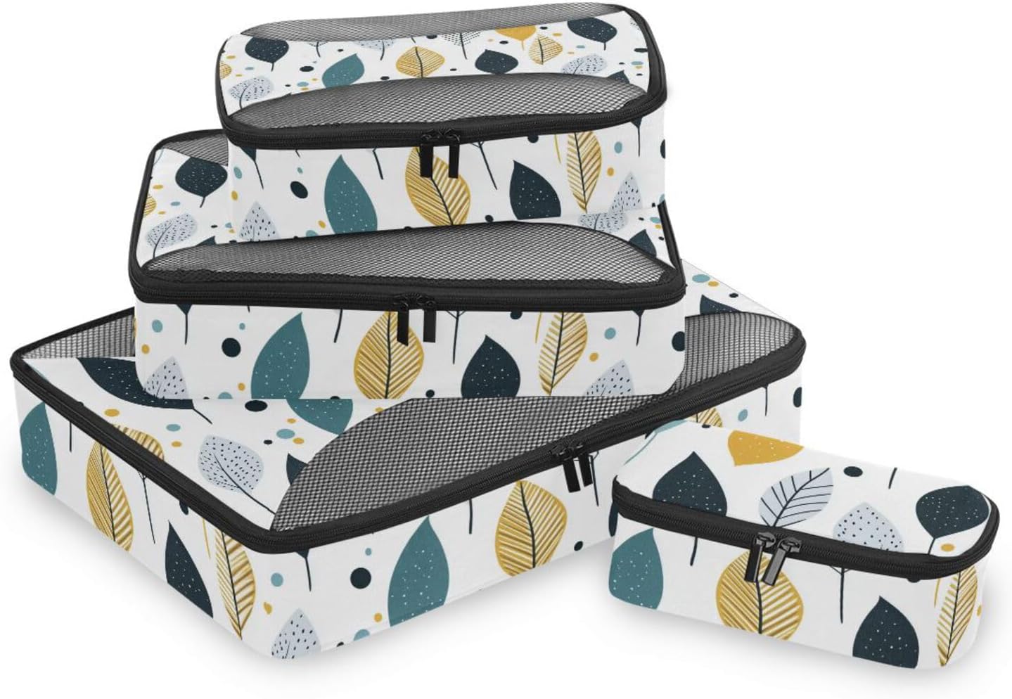 Modern Style Fresh Leaves 4 Pcs set organizers for travel Mesh Travel Essentials expandable travel cubes for packing