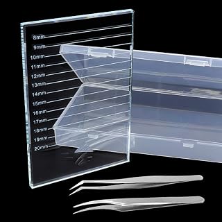 Hysagtek Bigger Lash Tiles for Lash Extension, 5.9 x 3.9 x 0.3In, 3 Pcs Glass Eyelash Extensions Pallet Kit, Crystal Lash Tray with Case, False Lash Tray Strip Adhesive Glue Holder Tile with 2pcs Tweezers