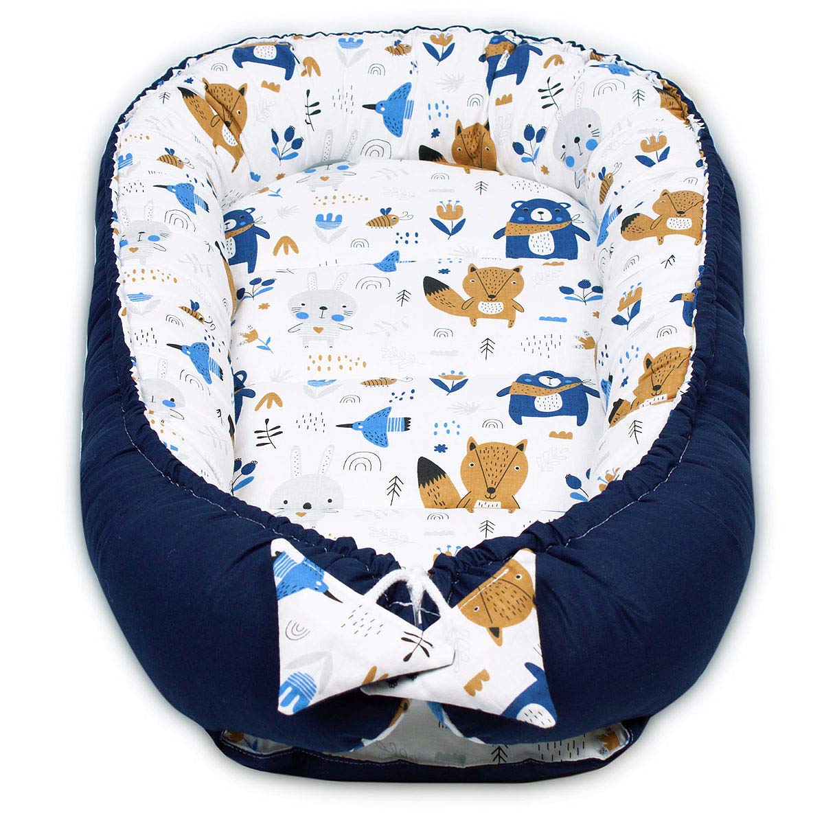 PaLulli Nido de peluche de 2 caras, nido para bebé, nido de viaje, cambiador de cama, capullo para cuna de bebé, 100% algodón Oeko Tex (oso azul)