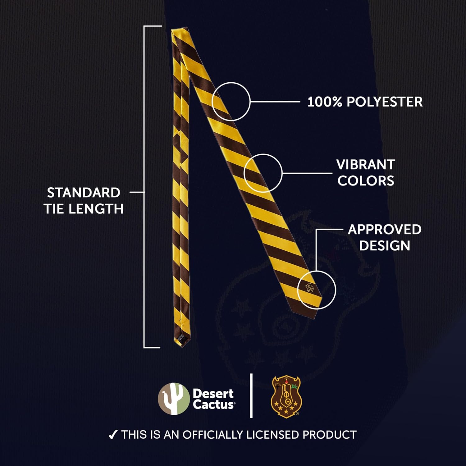 Desert Cactus Iota Phi Theta Neck Tie Iotas Centaurs Fraternity Greek Formal Occasion 100% Polyester Necktie with Logo, Officially Licensed (Style A) - Image 3