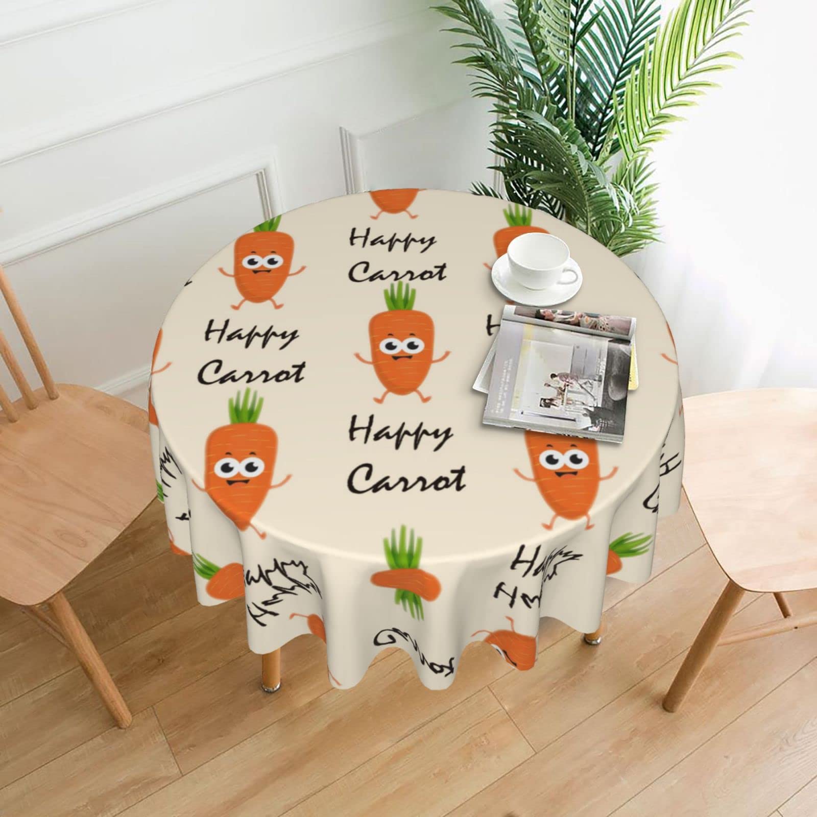 Lawenp Happy Carrot Decorative Round Table Cloths - 60 Inches in Diameter for Buffet Tables, Parties, Holiday Dinners.