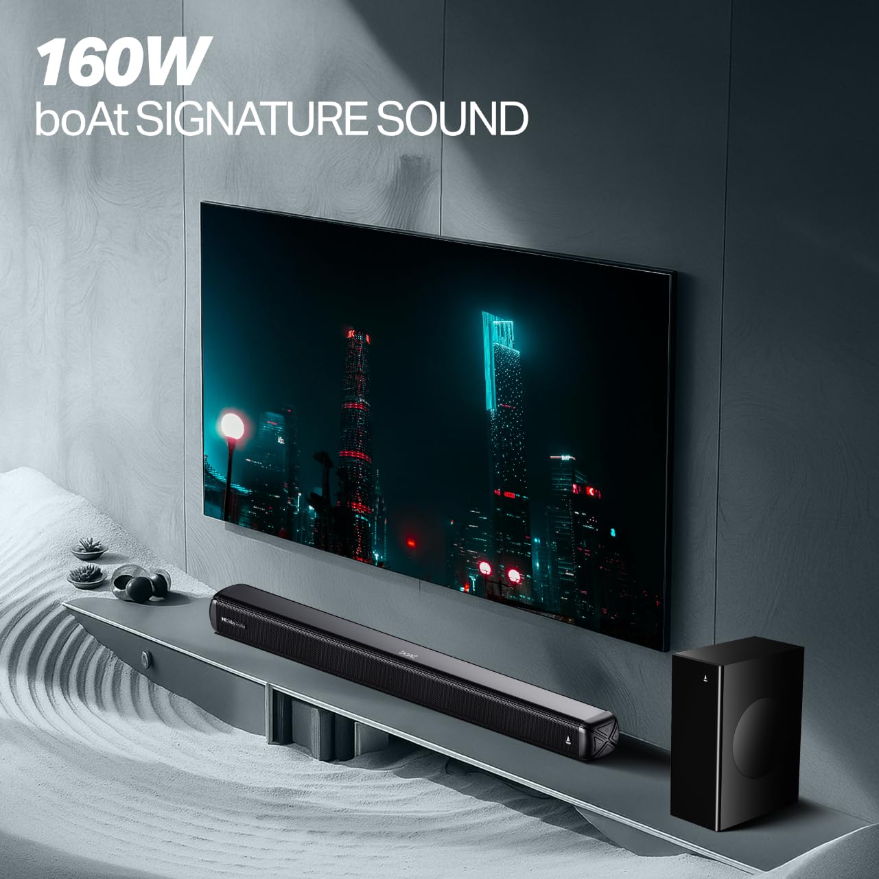 boAt Smartchoice Aavante 2.1 1600D/Orion Plus, Dolby Audio, 160W Signature Sound, 2.1 Channel Wired Subwoofer, Multiple Ports & EQ Modes, Bluetooth Home Theatre Soundbar Speaker (Premium Black) — Amazon image 4