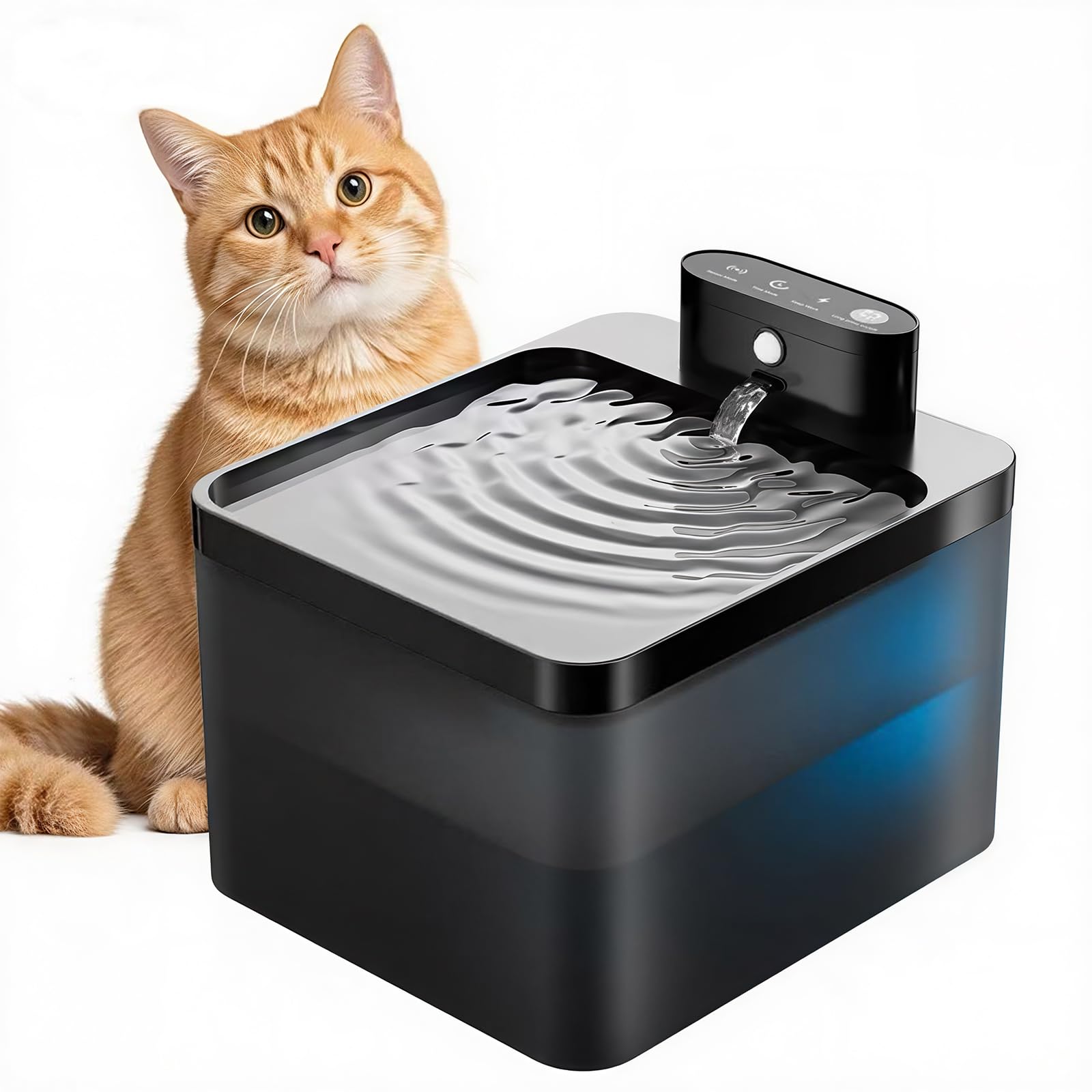 Fuente para gatos, 2,2 l, inalámbrica con LED, detector de movimiento, bomba silenciosa 30 dB, batería de 2600 mAh, filtración premium